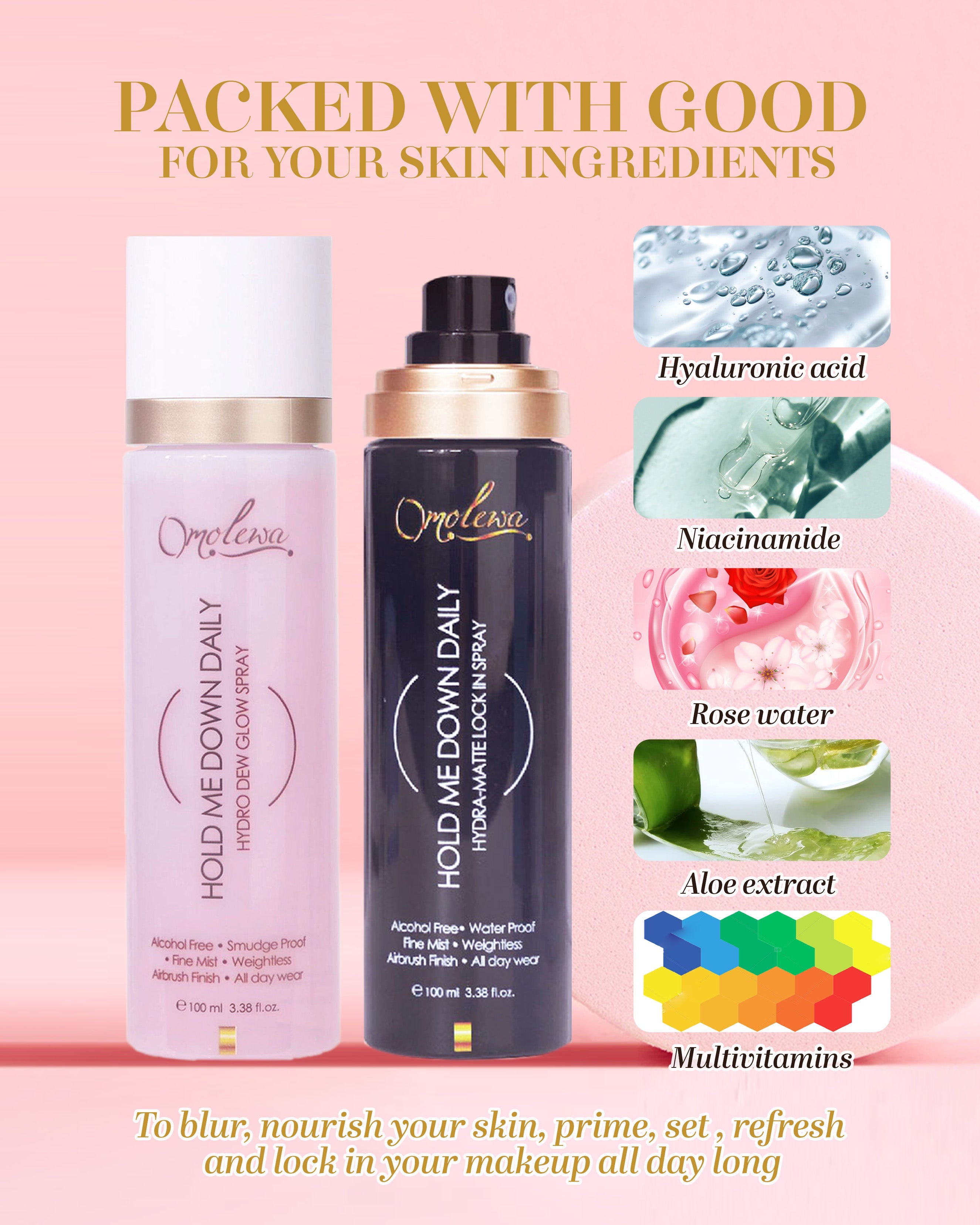 Hold Me Down Daily Pro Set | Matte, Dewy & Glow Setting Spray Bundle omolewa-makeup