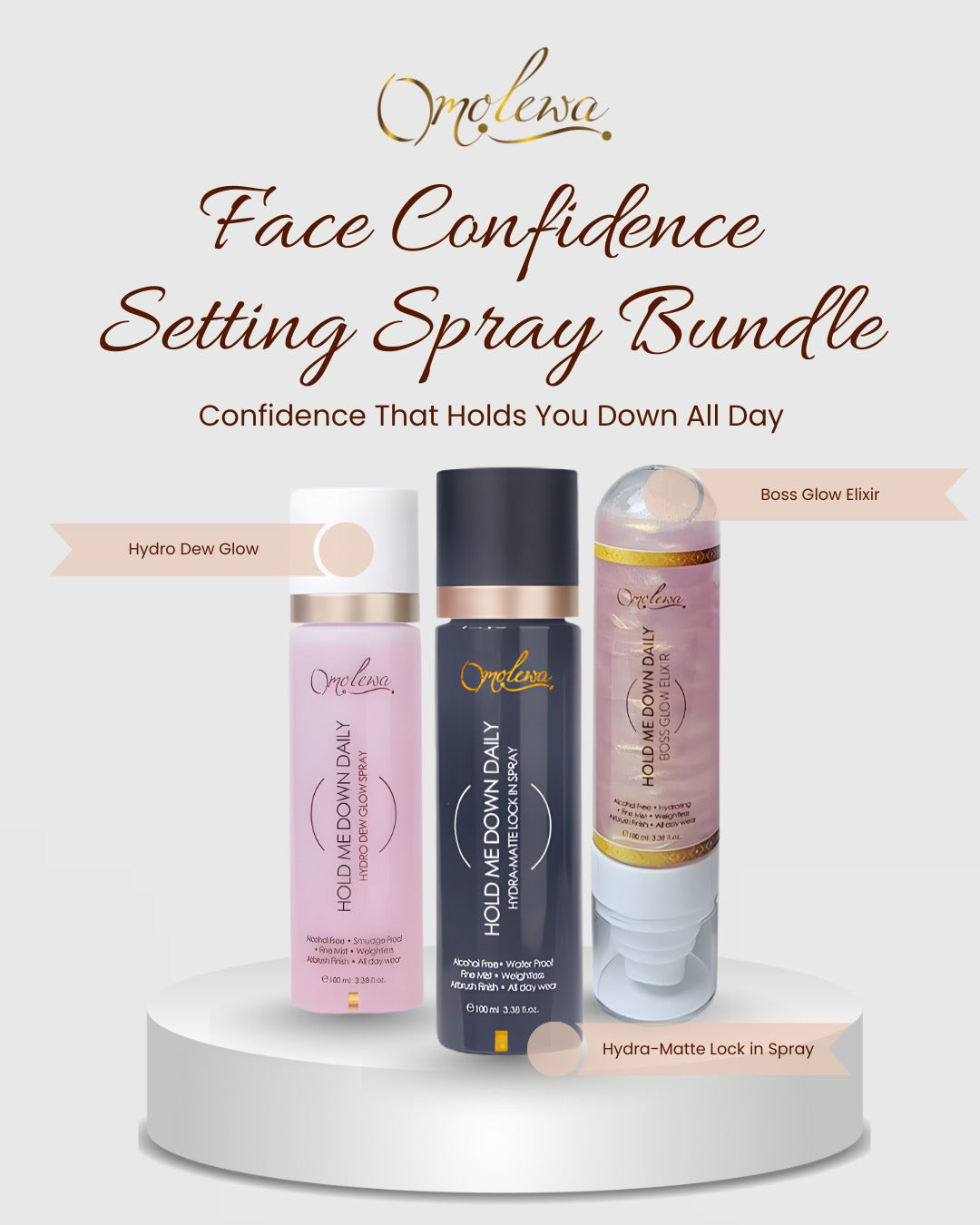 Hold Me Down Daily Pro Set | Matte, Dewy & Glow Setting Spray Bundle omolewa-makeup